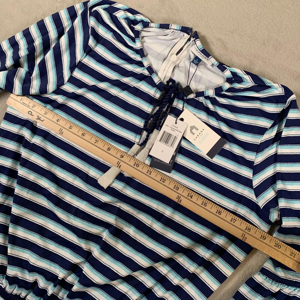 Cabana Life Romper Womens Large Blue White Striped Delray UPF 50+ Ruffle Sleeve‎ - Picture 5 of 10
